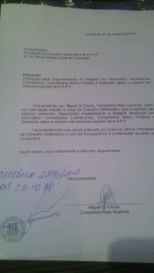Documento enviado pela oposição e assinado por Miguel Di Ciurcio